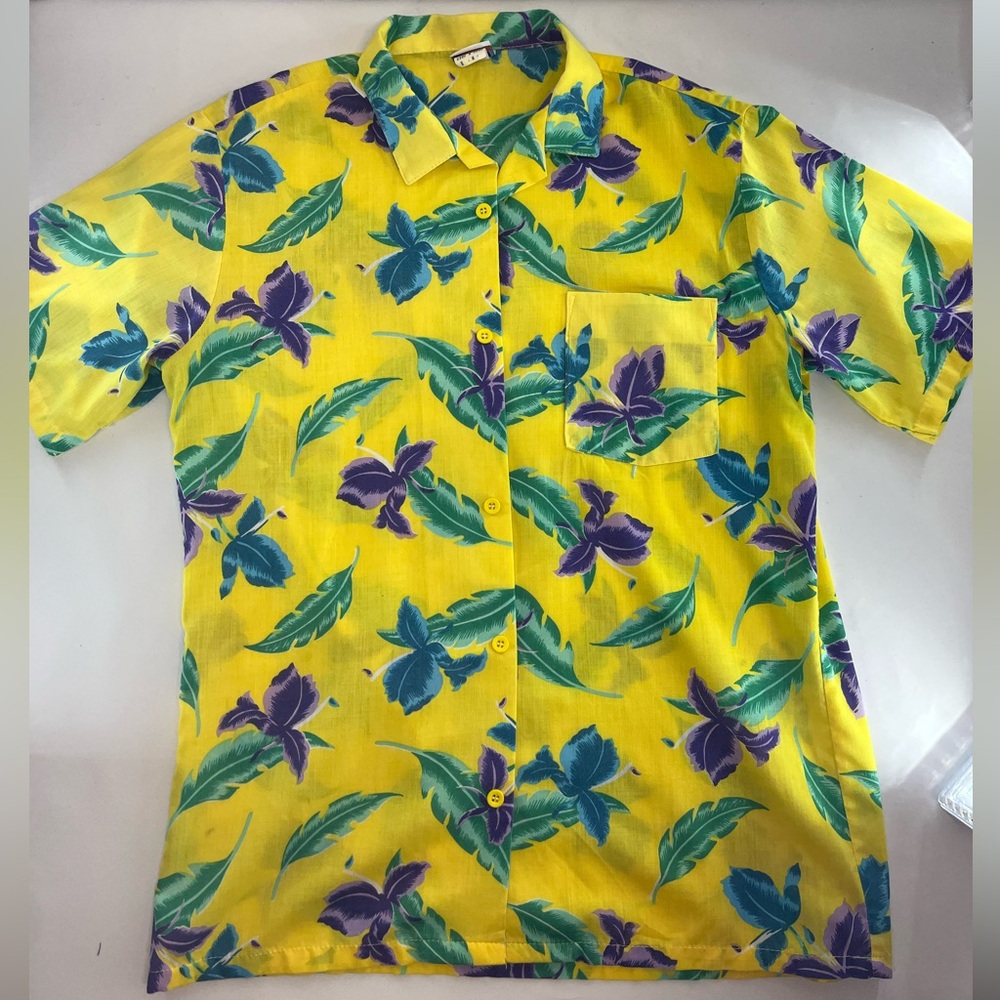 80’s Big Sur California Yellow Hawaiian Shirt Floral